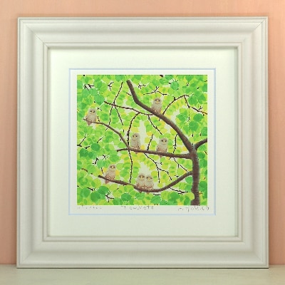 栗乃木ハルミ版画額装品「7owlets」