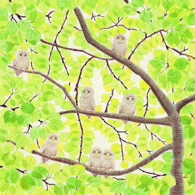 栗乃木ハルミ版画額装品「7owlets」