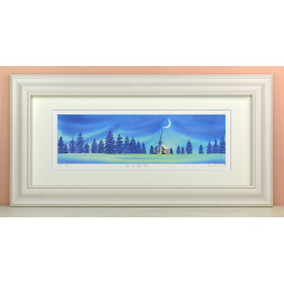 栗乃木ハルミ版画額装品「月と教会」