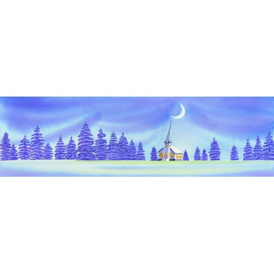 栗乃木ハルミ版画額装品「月と教会」