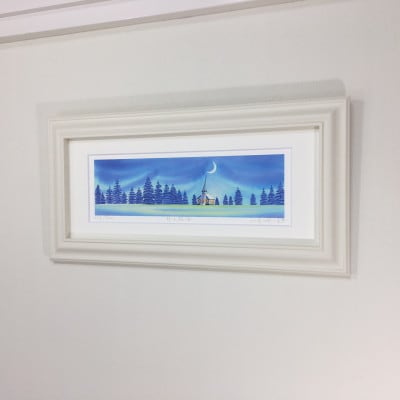 栗乃木ハルミ版画額装品「月と教会」