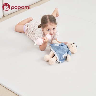 popomi 抗菌もちもちプレイマット　モダングレー&リネンベージュ　140×200×1.6cm