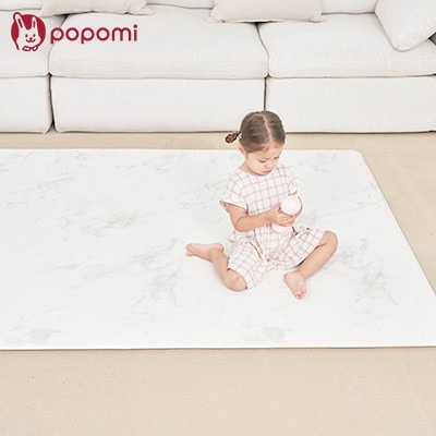 popomi 抗菌もちもちプレイマット　モダンべージュ&マーブル　140×200×1.6cm