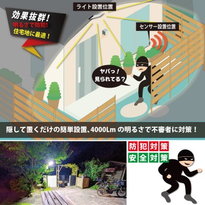 DC12 センサー防犯ライト4000Lmライト・センサー分離型3mケーブル2本追加 DCC012KS