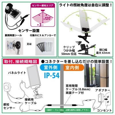 DC12 センサー防犯ライト4000Lmライト・センサー分離型3mケーブル2本追加 DCC012KS