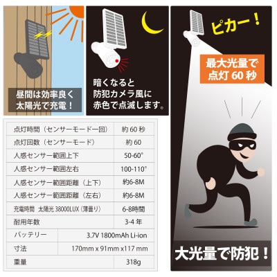 ソーラーセンサーライト　ダミーカメラ型　マグネットベース付　EDS0796MN