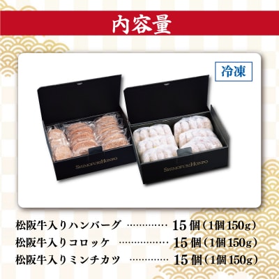松阪牛入 ハンバーグ & コロッケ & ミンチカツ 各15個 SS23