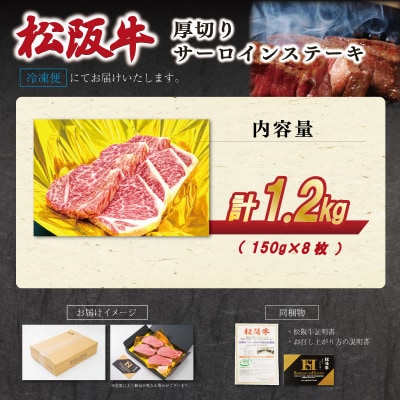 松阪牛厚切りサーロインステーキ 1.2kg(150g×8枚)　SS83