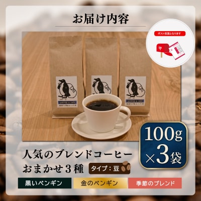 ペンギン堂 人気の オリジナル ブレンド コーヒー 3種　各100g×3袋【豆】pg4