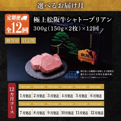 【定期便】 極上 松阪牛 シャトーブリアン (150g×2枚) 12か月コース US45