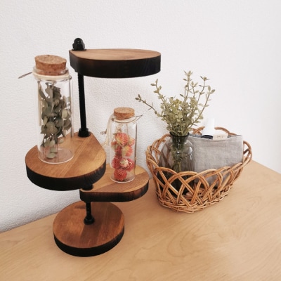 小さなしずくのスタンドシェルフ 3段タイプ 360度回転　植木 花台/プランタースタンド ブラウン