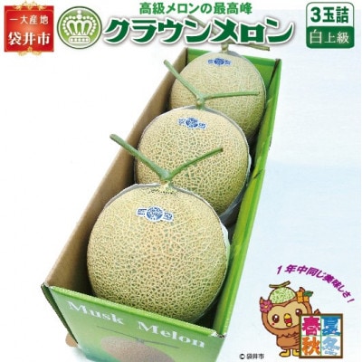 【通年出荷】クラウンメロン(白上級)3玉詰