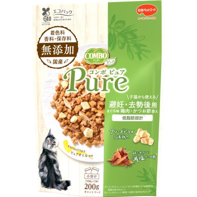 コンボ ピュア キャット 避妊・去勢後用 まぐろ味・鶏肉・かつお節添え 200g×12袋