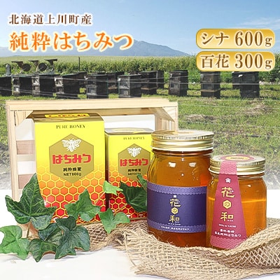 北海道上川町産　純粋はちみつ600g×1本(シナ)300g×1本(百花)【1301】