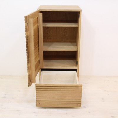 【大川家具】無垢材　サイドキャビネット　風雅　キャビネット幅490【設置付き】WO【左開き】
