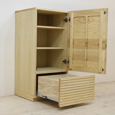 【大川家具】無垢材　サイドキャビネット　風雅　キャビネット幅490【設置付き】WA【右開き】