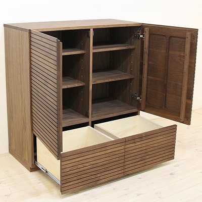 【大川家具】無垢材　サイドキャビネット　風雅　キャビネット幅980【設置付き】ウォールナット