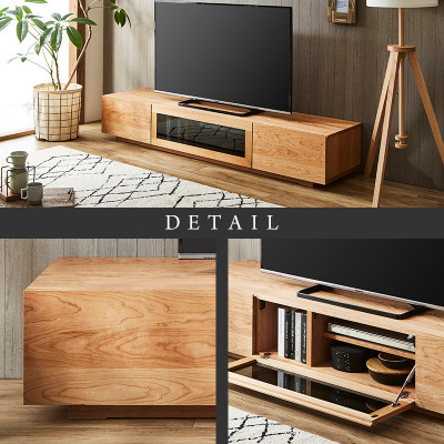 【大川家具】無垢材　テレビボード　凛　ローボード　幅1800【設置付き】ブラックチェリー
