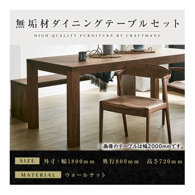 【大川家具】無垢材　ダイニングテーブルセット・肘無しチェア　風雅　幅1800　ウォールナット
