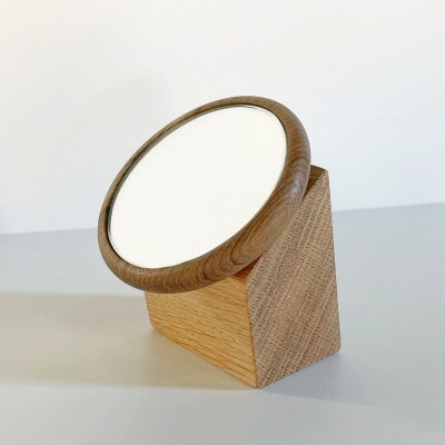 【Face Mirror　チーク材+オーク材】様々な用途で使用できるフェイスミラー