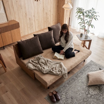 ソファベッド セミダブル 幅180cm フォース Exごろ寝ソファ BR×ブラウン(ベージュ)