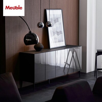 サイドボード 幅180cm リスボン グラスブラック×マーブルブラック【モーブル/大川家具】