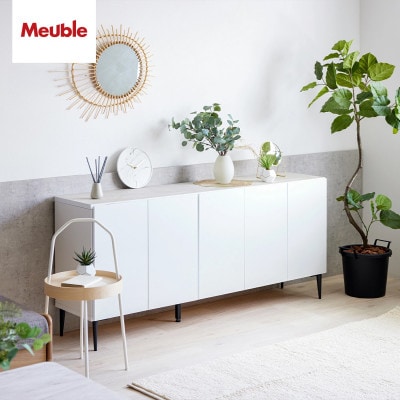 サイドボード 幅180cm リスボン グラスホワイト×マーブルホワイト【モーブル/大川家具】