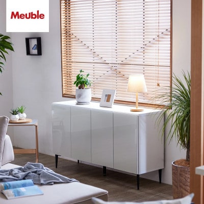 サイドボード 幅145cm リスボン グラスホワイト×マーブルホワイト【モーブル/大川家具】