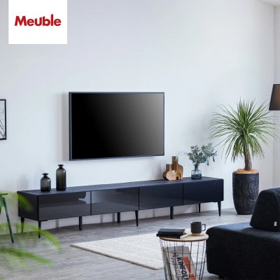 テレビボード 幅240cm ローボード リスボン グラスブラック×マーブルブラック【モーブル】
