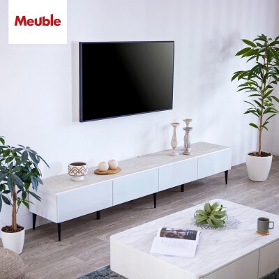 テレビボード 幅240cm ローボード リスボン グラスホワイト×マーブルホワイト【モーブル】