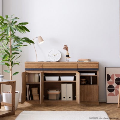 サイドボード 140cm シーン オークグレー【モーブル/大川家具】