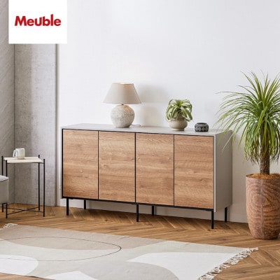 サイドボード 幅145cm リビング収納 レオ ヴィンテージナチュラル【モーブル/大川家具】