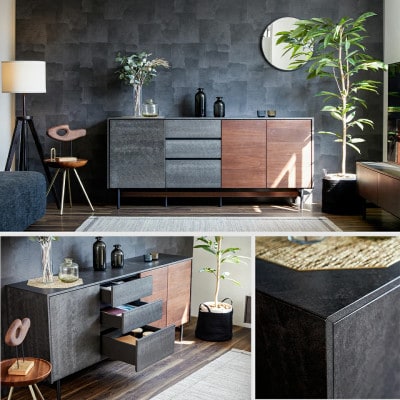 アルヴィン 180cm サイドボード〈ウォールナット〉【モーブル】【大川家具】