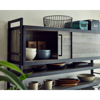 食器棚・レンジ台 アイン(上台引き戸タイプ)幅119.7cm【カラー:ブルックリン】