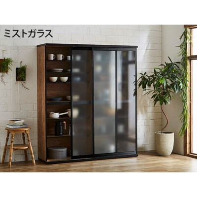 引き戸食器棚　幅153.5cm　ポエム【カラー:レディオーク、扉:ミストガラス】