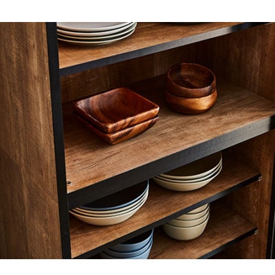 引き戸食器棚　幅153.5cm　ポエム【カラー:レディオーク、扉:ミストガラス】
