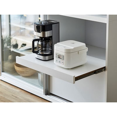 引き戸レンジ台 キッチンボード 幅153.5cm ポエム【カラー:ホワイト、扉:クリアガラス】