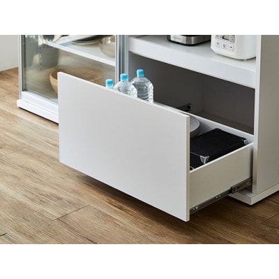 引き戸レンジ台 キッチンボード 幅153.5cm ポエム【カラー:ホワイト、扉:クリアガラス】