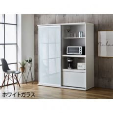 引き戸レンジ台 キッチンボード 幅153.5cm ポエム【カラー:ホワイト、扉:ホワイトガラス】