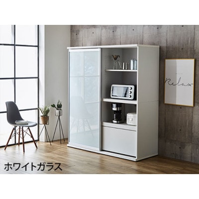 引き戸レンジ台 キッチンボード 幅133.5cm ポエム【カラー:ホワイト、扉:ホワイトガラス】