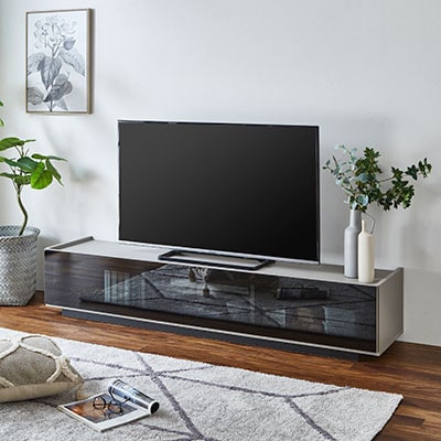 幅180cm テレビ台 グリッド 前面ガラス【カラー:アースグレージュ】