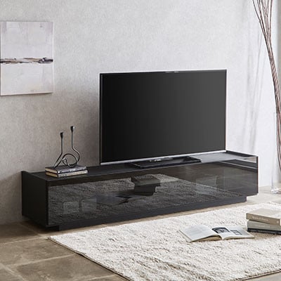 幅180cm テレビ台 グリッド 前面ガラス【カラー:ブラック】