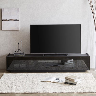 幅180cm テレビ台 グリッド 前面ガラス【カラー:ブラック】