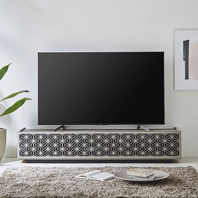 幅180cm テレビ台 グリッド 前面組子風【カラー:アースグレージュ】