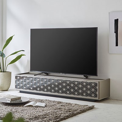 幅180cm テレビ台 グリッド 前面組子風【カラー:アースグレージュ】