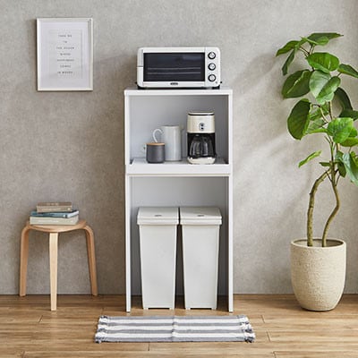 ゴミ箱上の空間も有効活用するレンジ台 幅59cm スイム (ダストタイプ)【カラー:ホワイト】