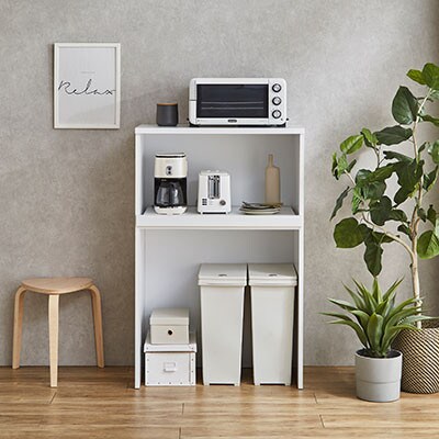 ゴミ箱上の空間も有効活用するレンジ台 幅79cm スイム (ダストタイプ)【カラー:ホワイト】