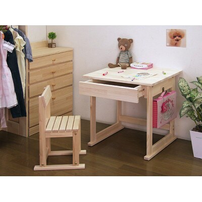 ハンドメイド パイン材キッズ用デスク2点セット「ビスケット」