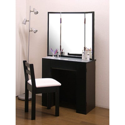 ドレッサー両袖「ラベンダー」三面鏡　ウェンジ色