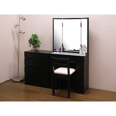 ドレッサー両袖「ラベンダー」三面鏡　ウェンジ色チェスト付き